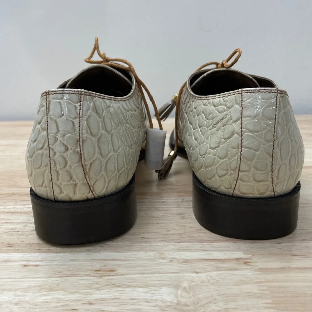 Marco Vicci Mens Tan Cream Croc‎ Embossed Leather Ombre Square Toe Shoes 10.5